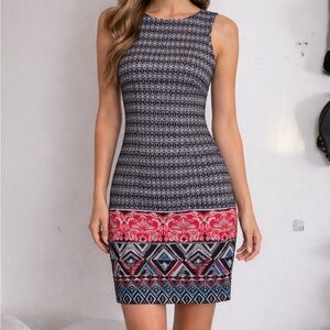 Mario Serrani Black and Red Geometric Midi Dress